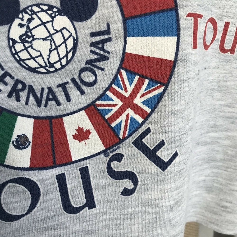 Vintage 90s Mickey Mouse World Tour Sweatshirt Adult Medium Cropped Disney Wear - Picture 4 of 11